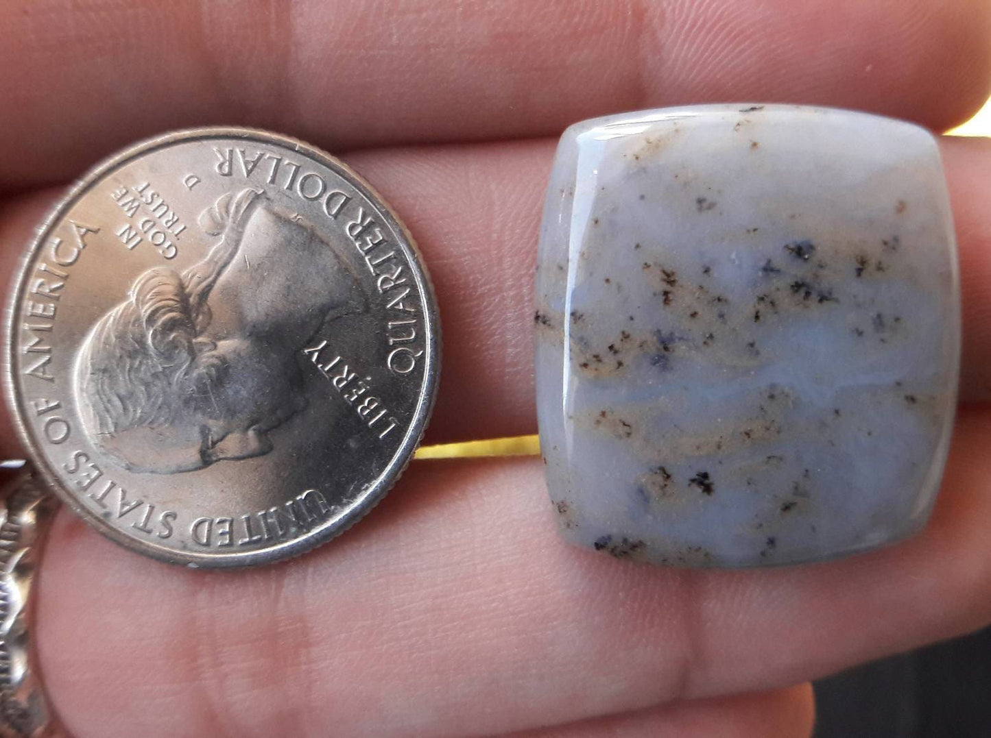 33 ct whitle "vanilla bean" plume agate square cushion cut cabochon