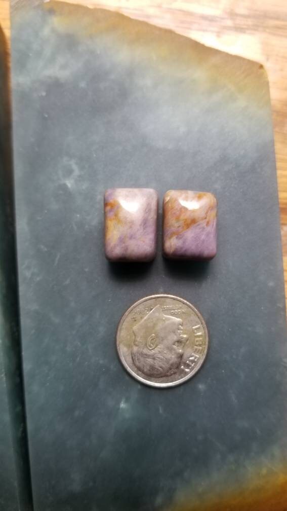 35ct pair of UV reactive Monet stone rectangle cabochons