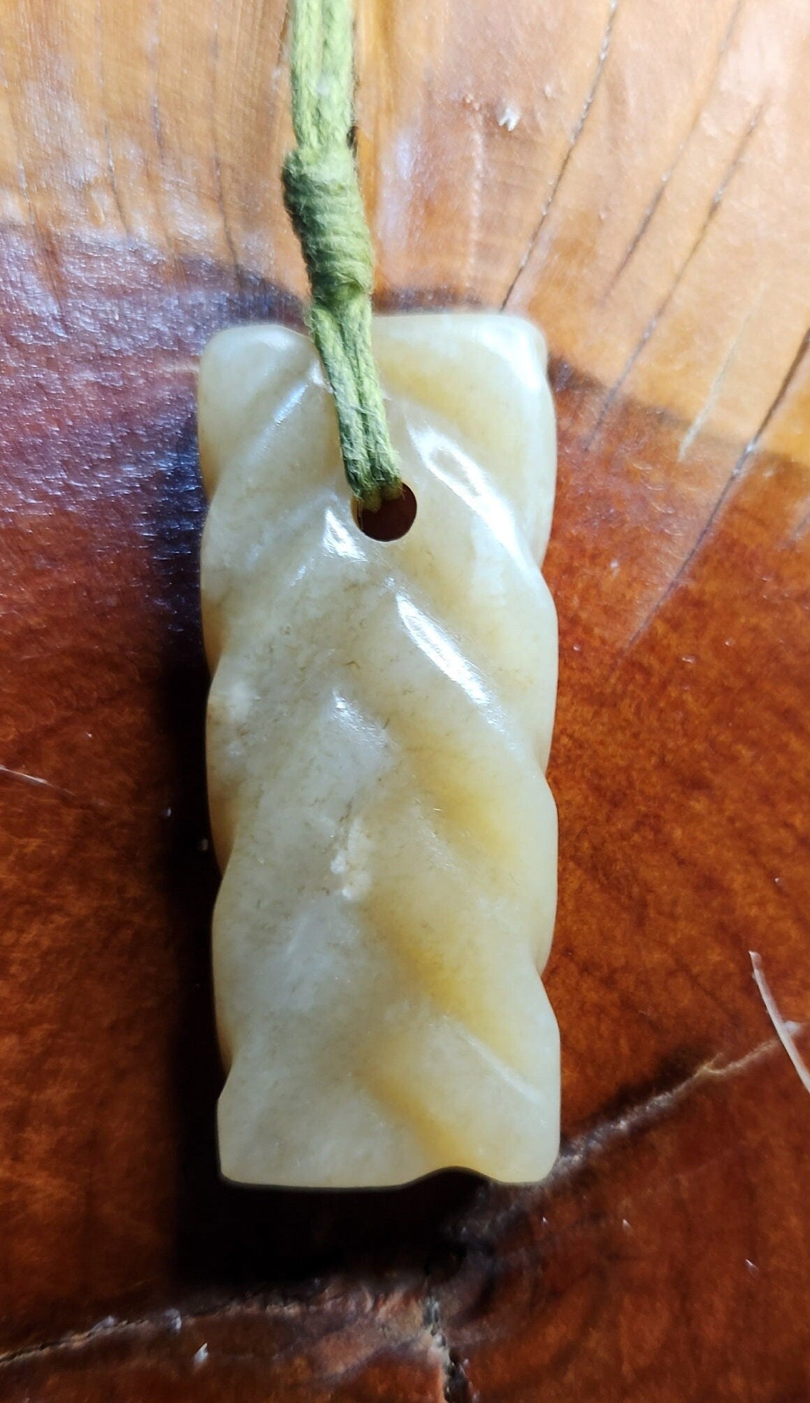 Siberian honey jade hand carved braid twist adjustable pendant