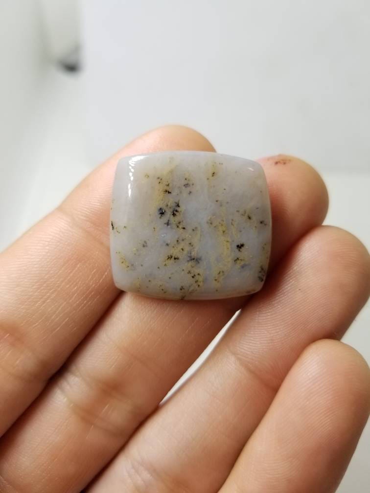 33 ct whitle "vanilla bean" plume agate square cushion cut cabochon
