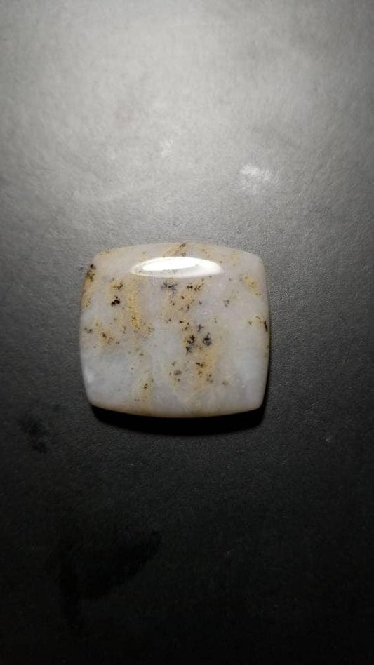 33 ct whitle "vanilla bean" plume agate square cushion cut cabochon