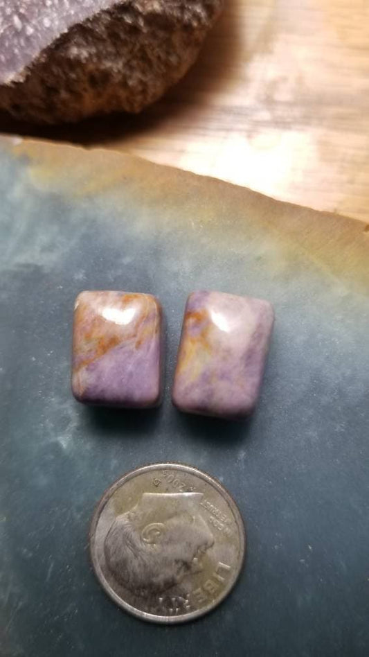 35ct pair of UV reactive Monet stone rectangle cabochons