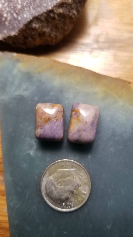 35ct pair of UV reactive Monet stone rectangle cabochons