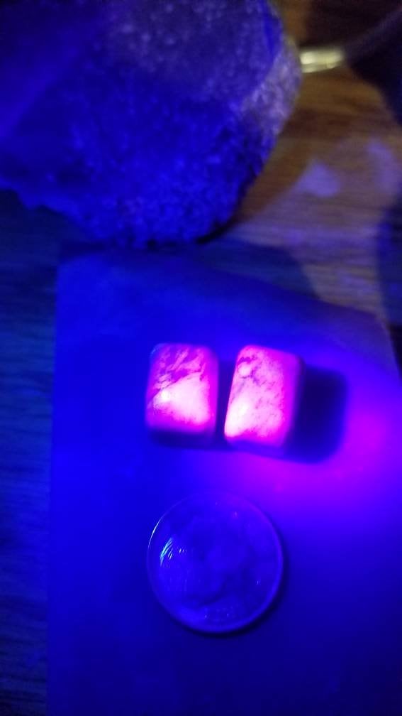 35ct pair of UV reactive Monet stone rectangle cabochons