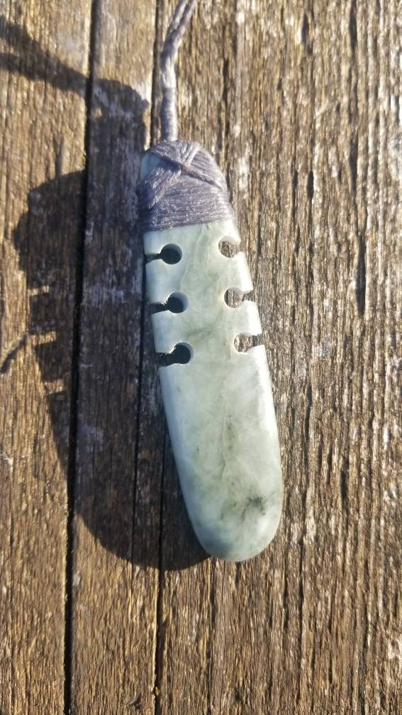 Washington white jade toki style pendant wrapped necklace