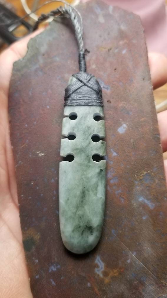 Washington white jade toki style pendant wrapped necklace