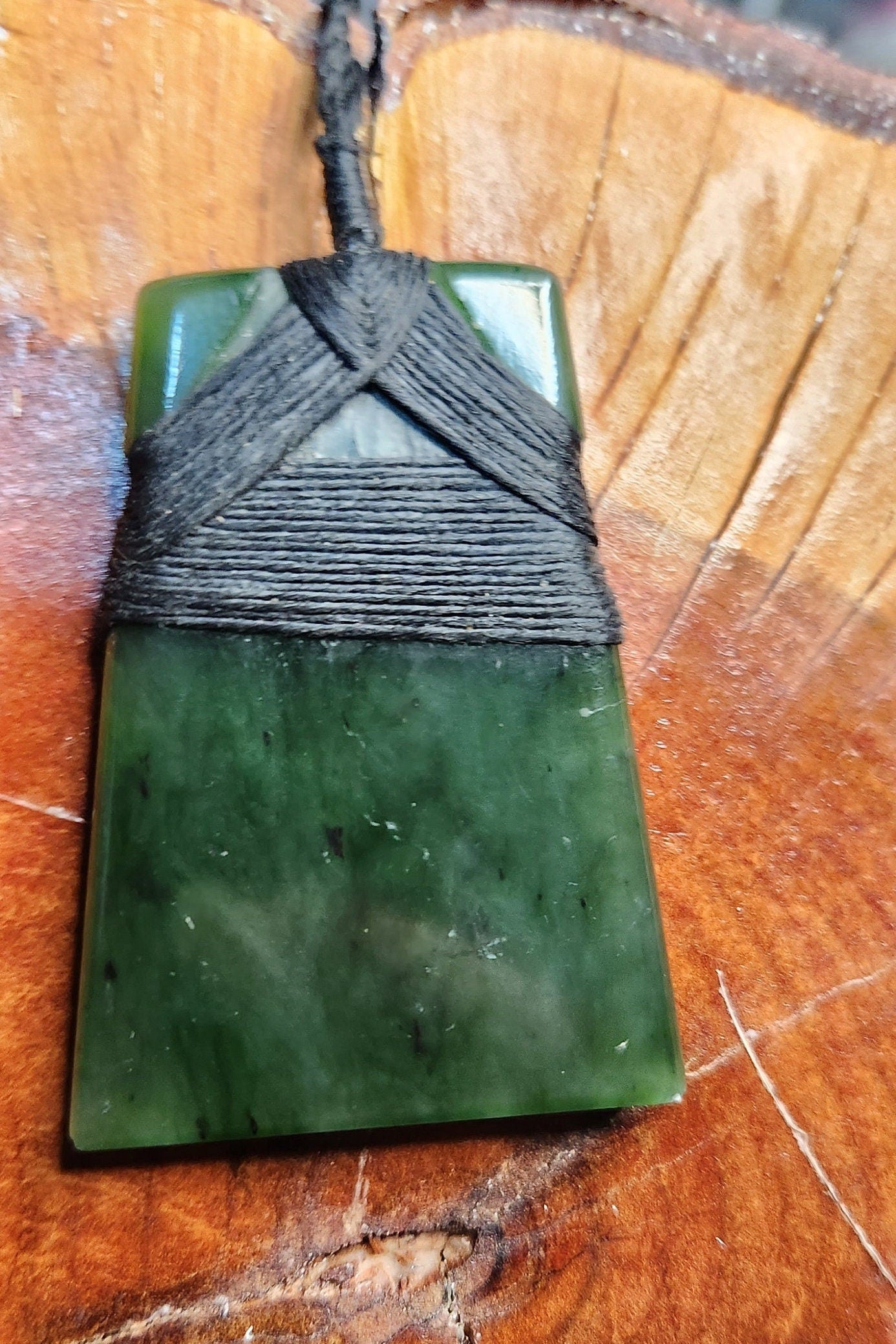 Siberian nephrite jade Hei Toki style adjustable length pendant
