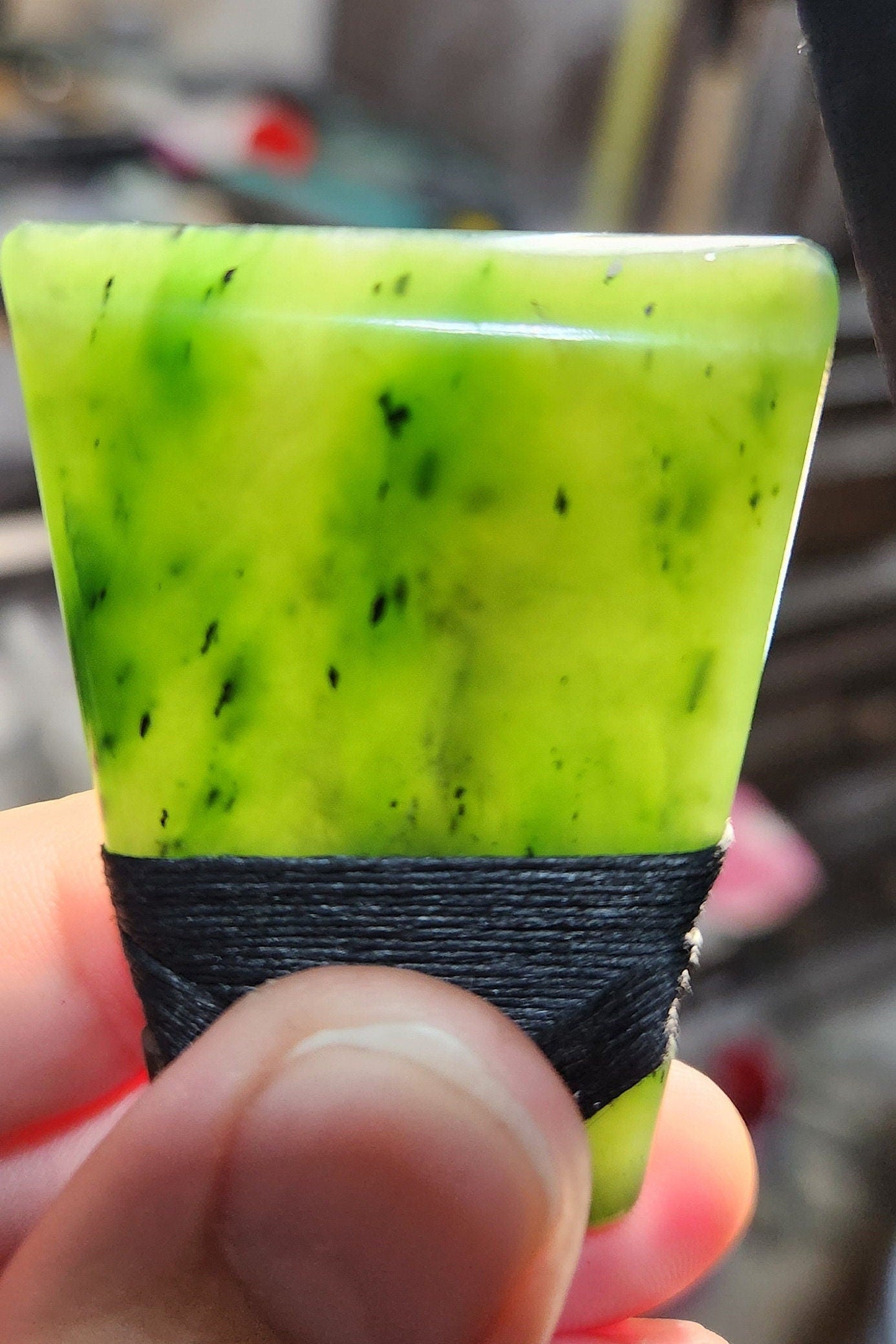 Siberian nephrite jade Hei Toki style adjustable length pendant