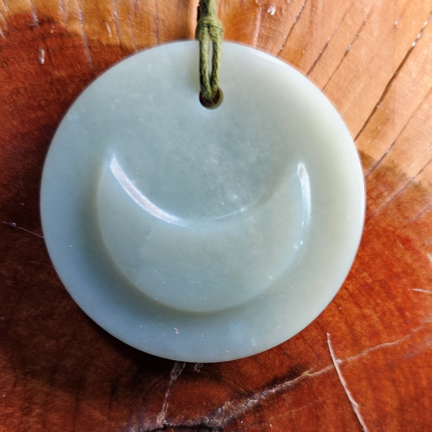 Siberian jade hand carved crescent moon talisman adjustable pendant