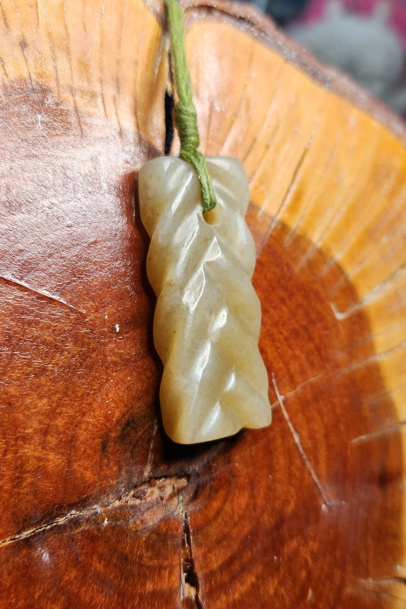 Siberian honey jade hand carved braid twist adjustable pendant