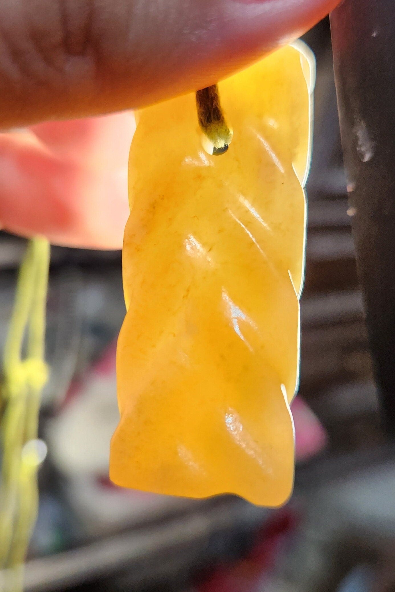 Siberian honey jade hand carved braid twist adjustable pendant