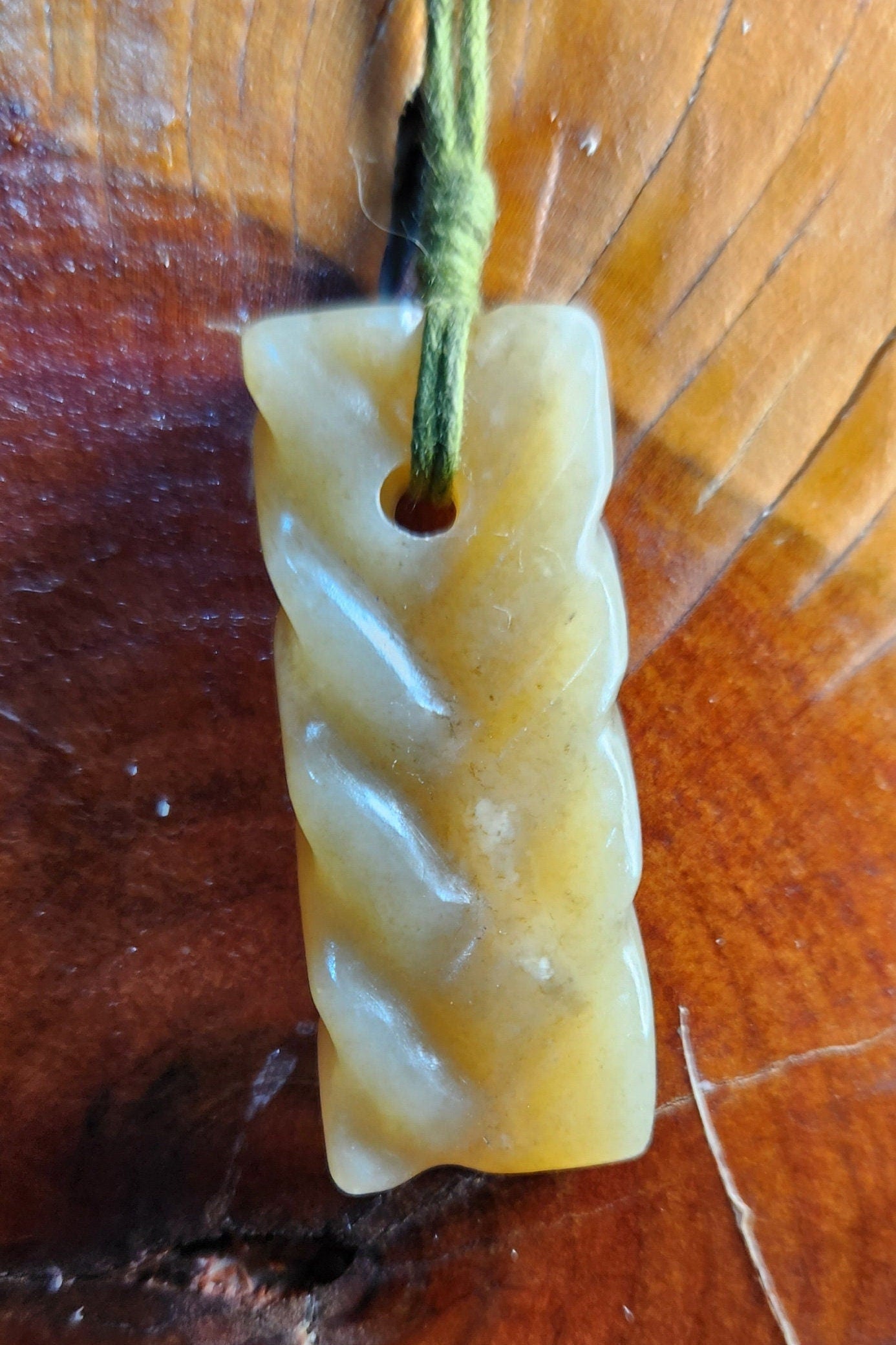 Siberian honey jade hand carved braid twist adjustable pendant