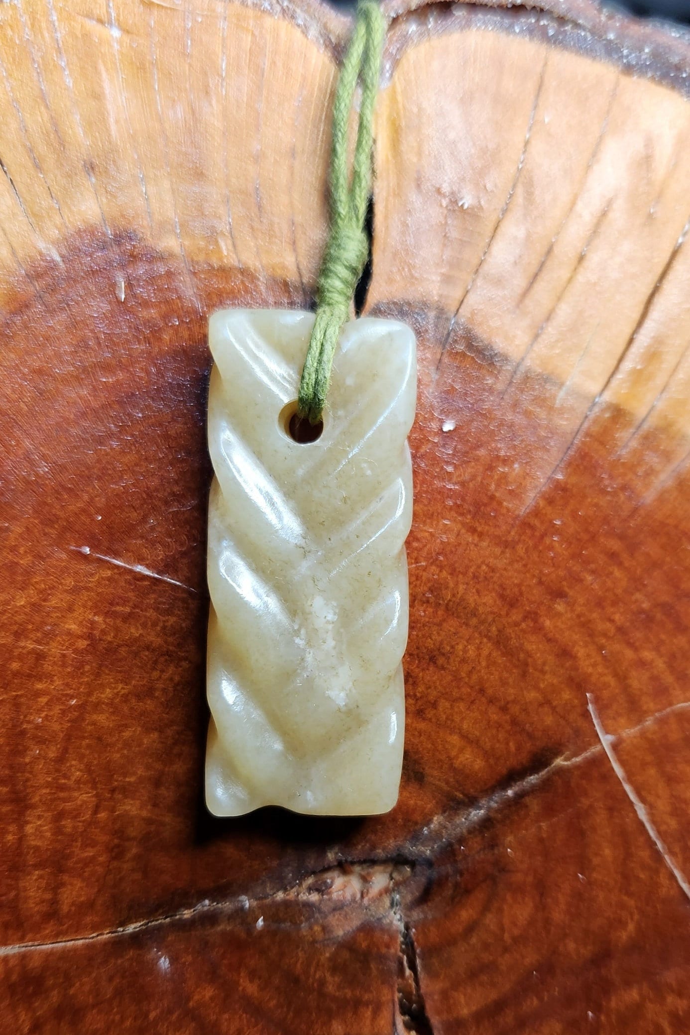 Siberian honey jade hand carved braid twist adjustable pendant