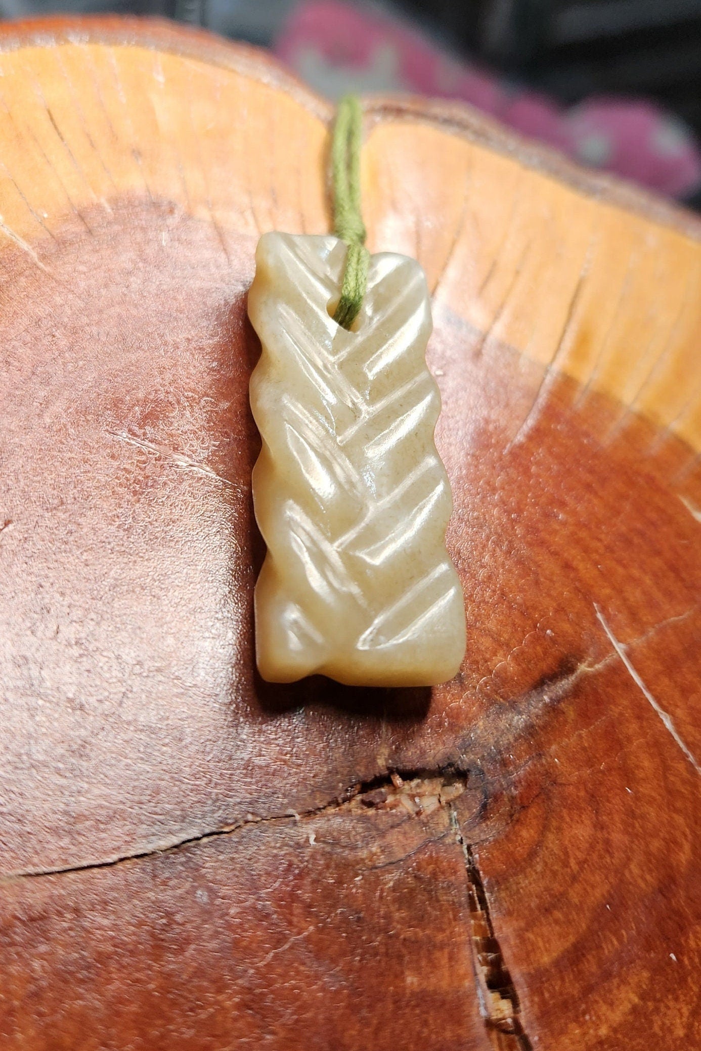 Siberian honey jade hand carved braid twist adjustable pendant
