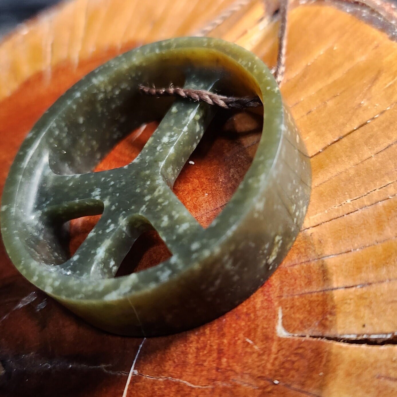 Wyoming black olive nephrite jade hand carved peace sign adjustable pendant