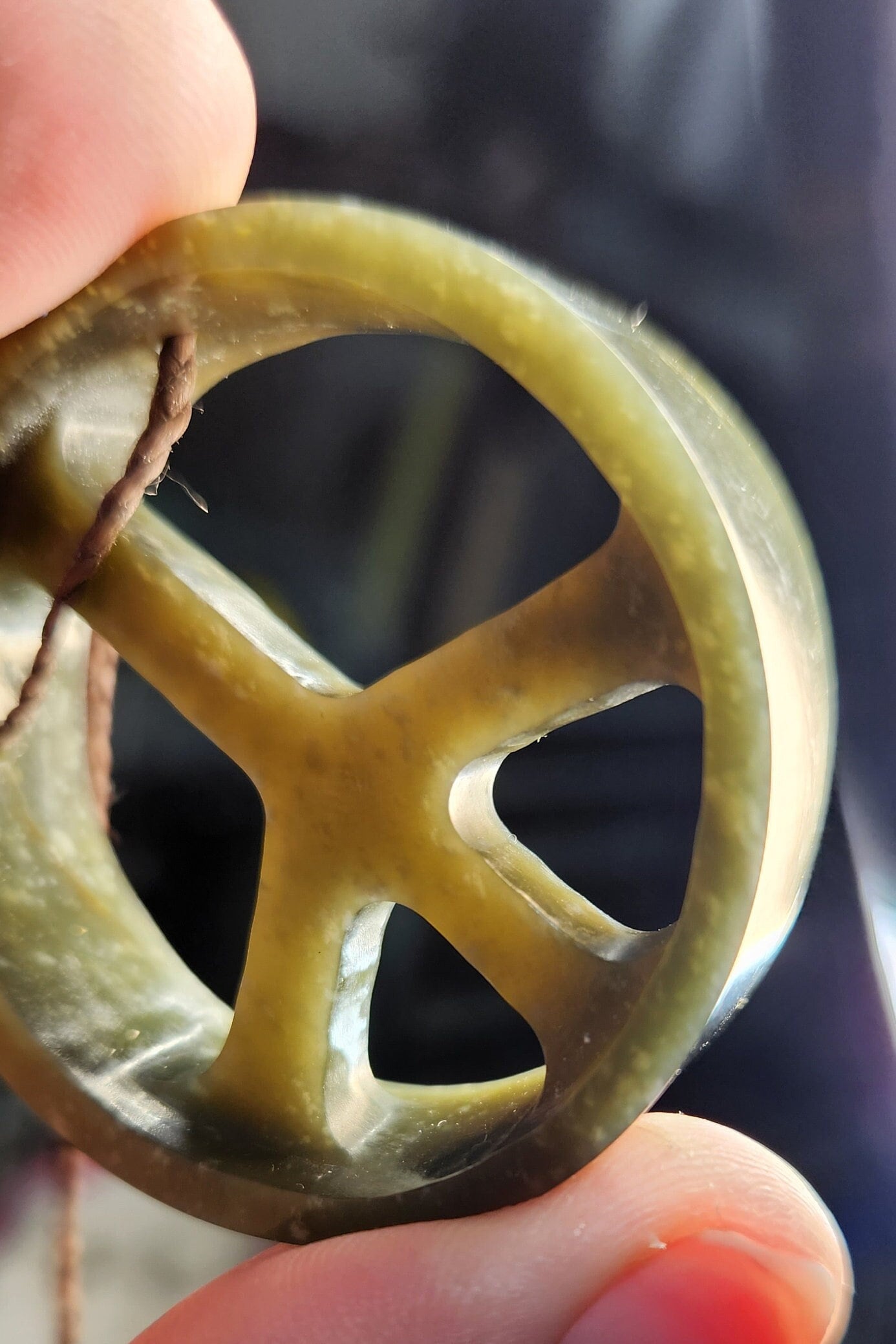 Wyoming black olive nephrite jade hand carved peace sign adjustable pendant