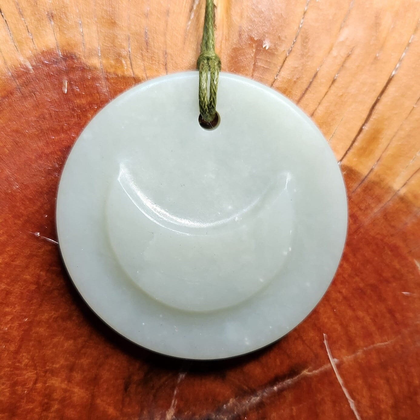 Siberian jade hand carved crescent moon talisman adjustable pendant