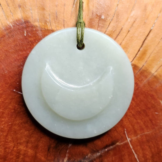 Siberian jade hand carved crescent moon talisman adjustable pendant