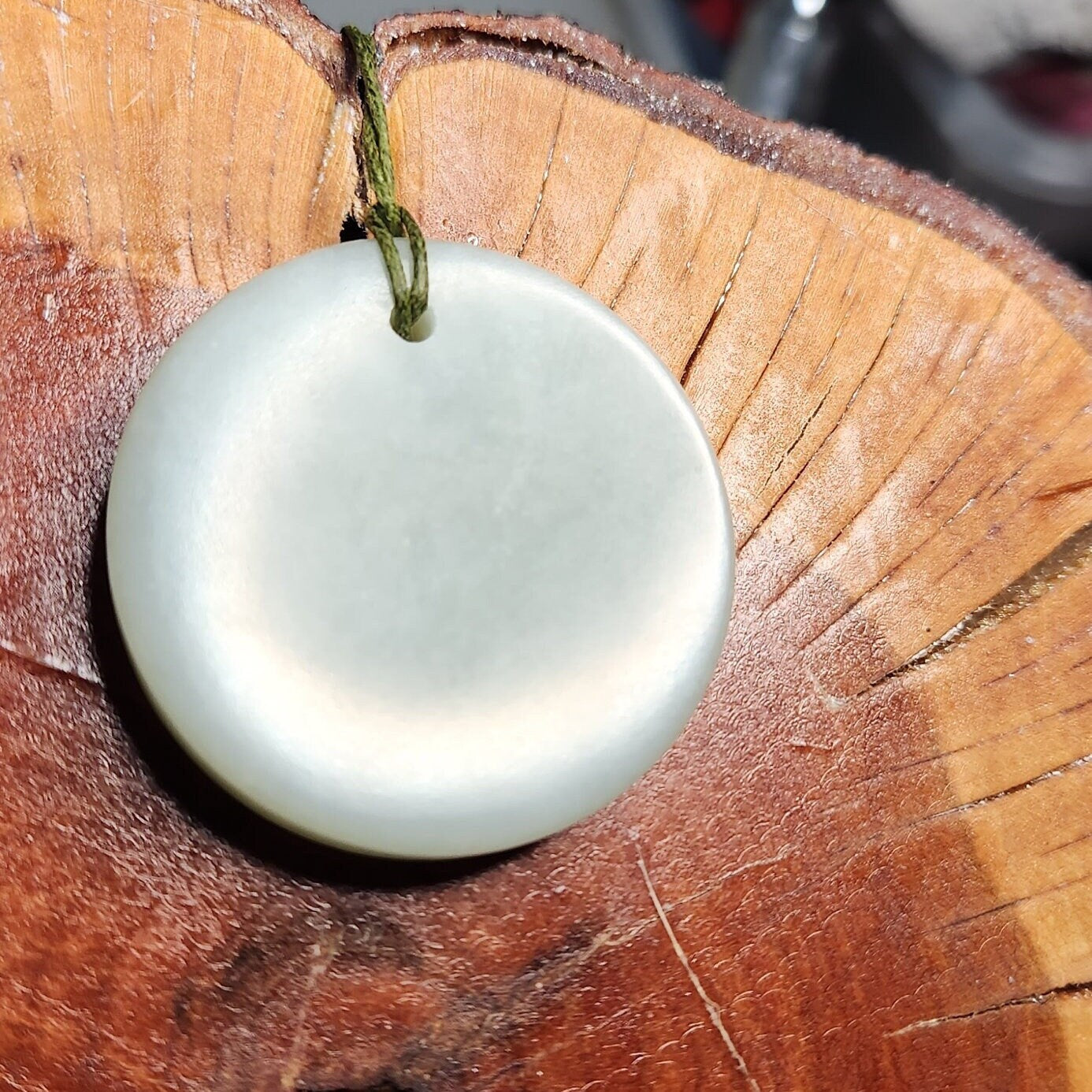 Siberian jade hand carved crescent moon talisman adjustable pendant