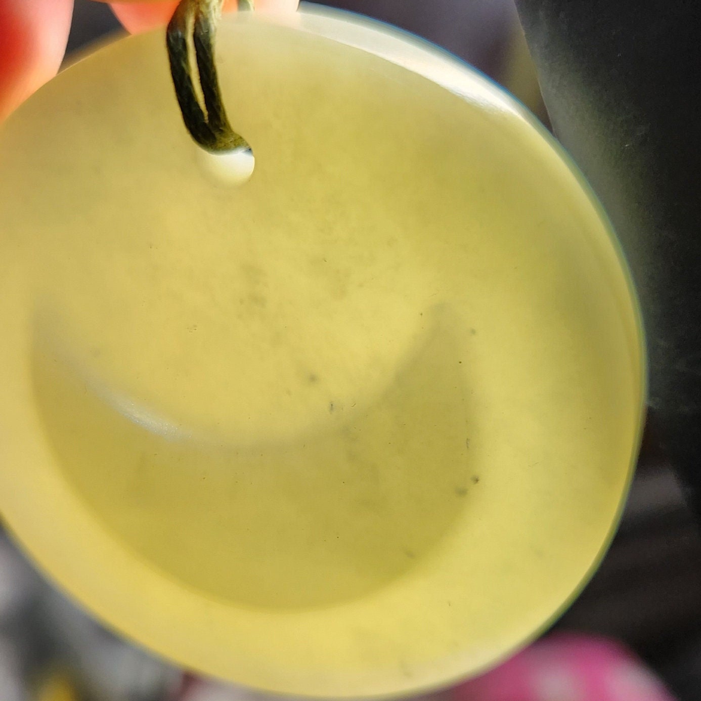 Siberian jade hand carved crescent moon talisman adjustable pendant