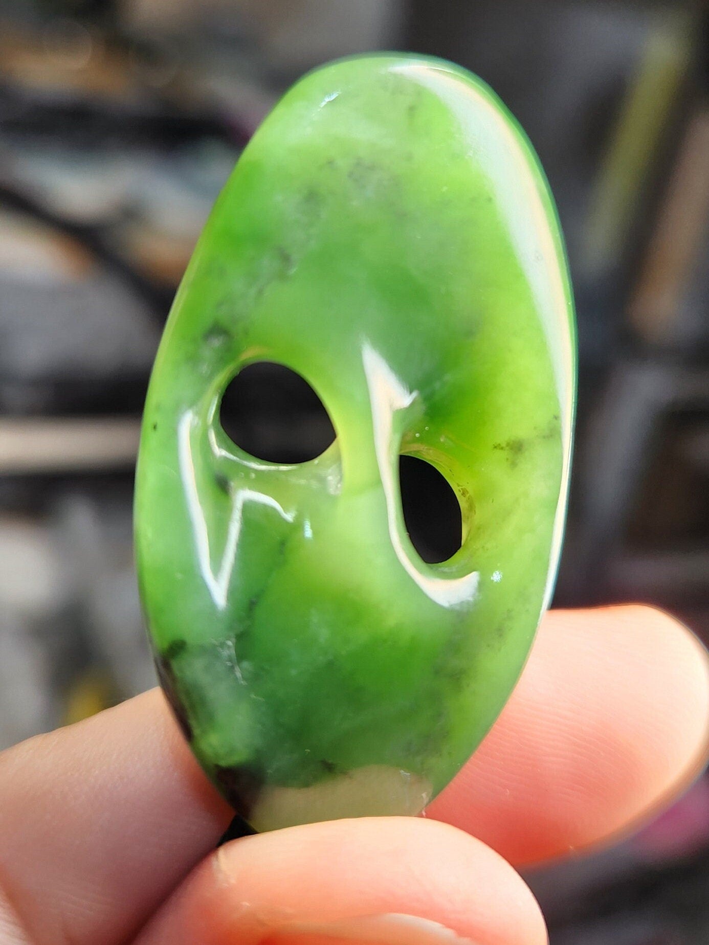 Siberian nephrite jade hand carved abstract mobius pendant