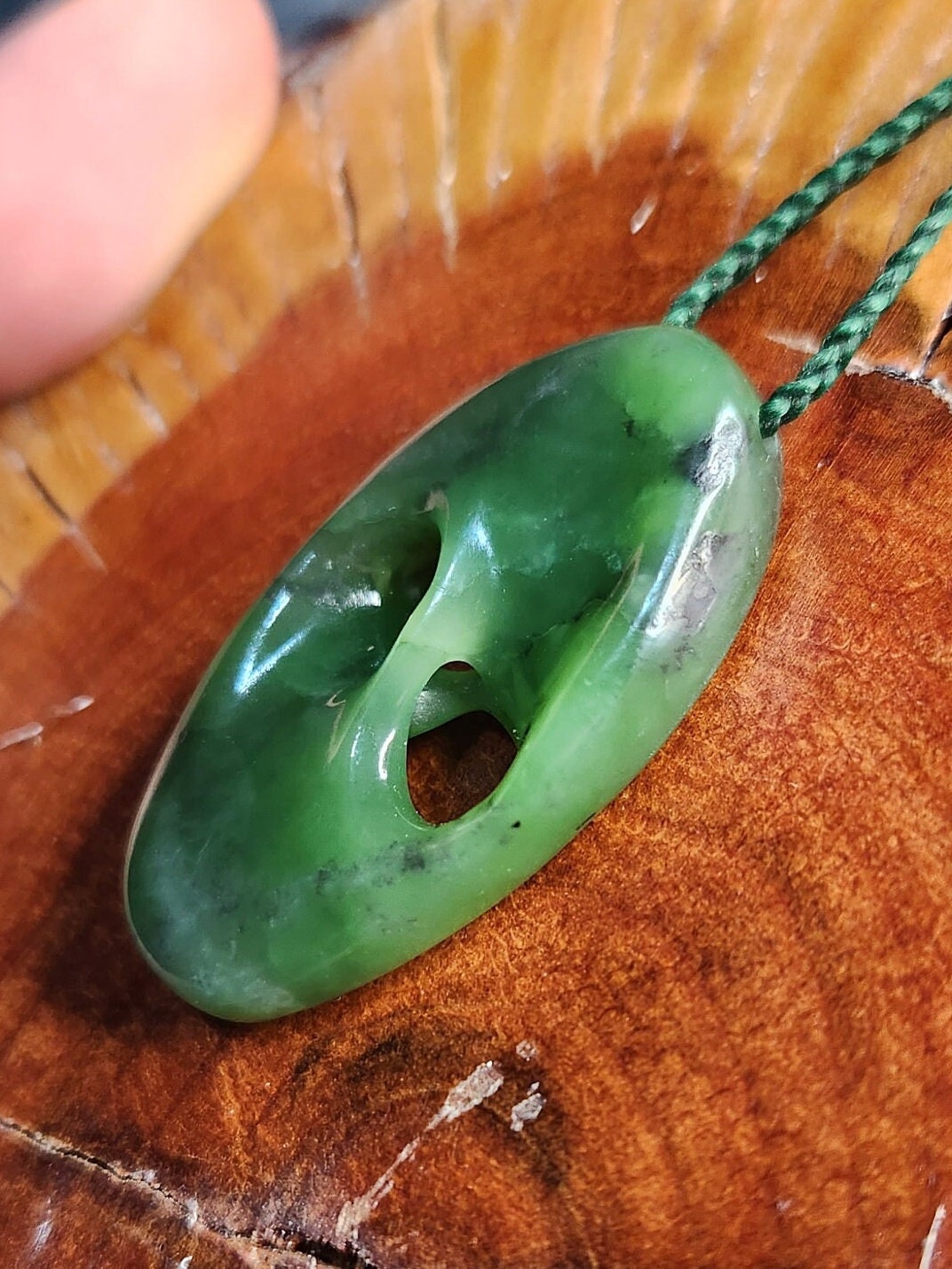 Siberian nephrite jade hand carved abstract mobius pendant