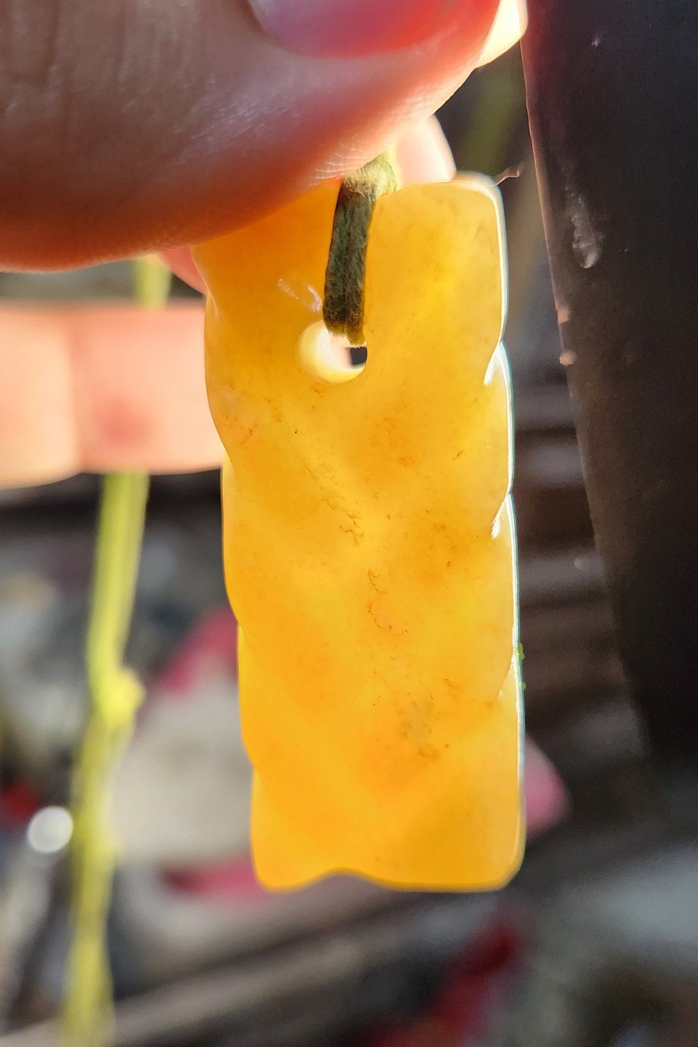 Siberian honey jade hand carved braid twist adjustable pendant