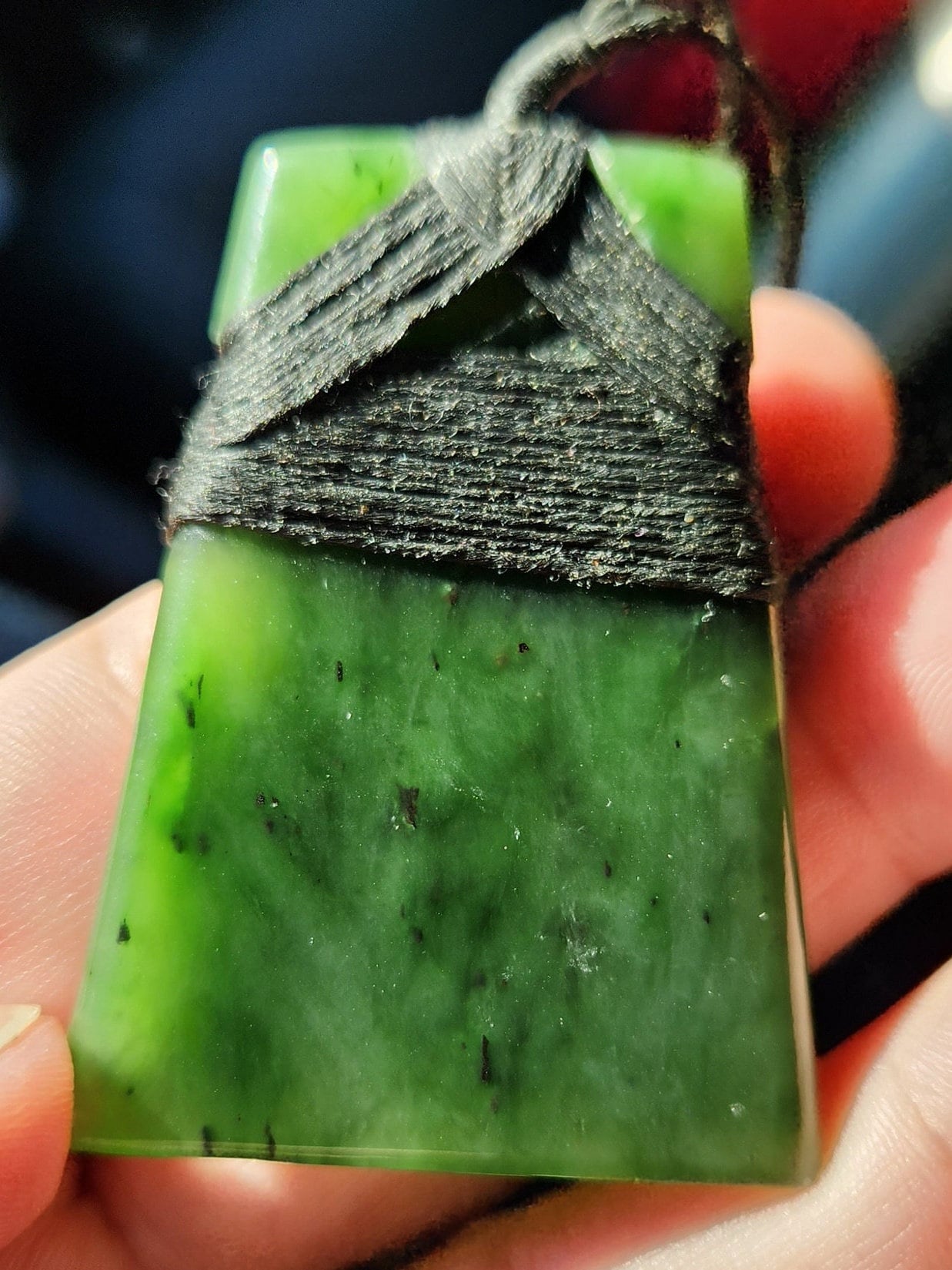 Siberian nephrite jade Hei Toki style adjustable length pendant