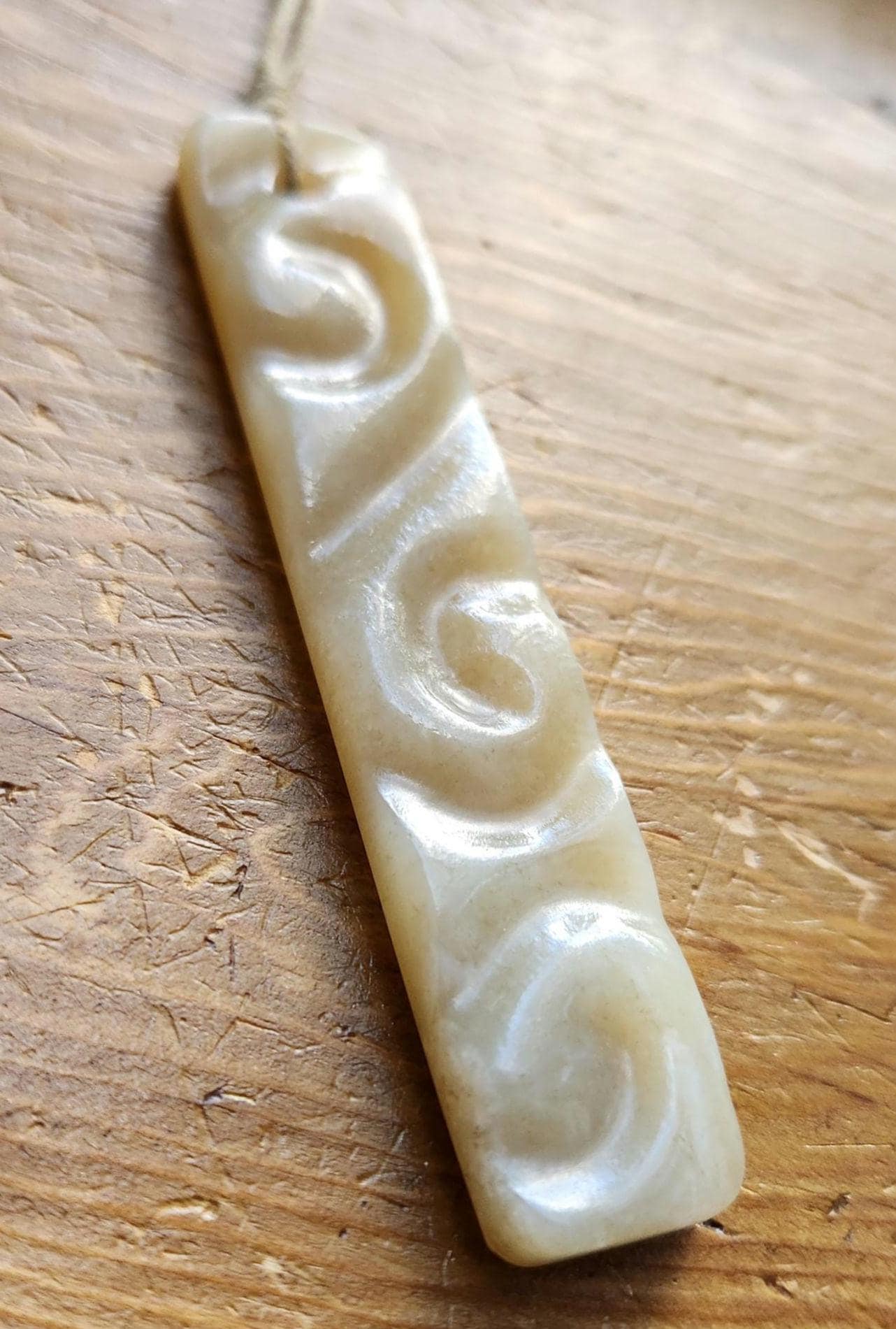 Siberian honey nephrite jade spirals tablet style pendant necklace