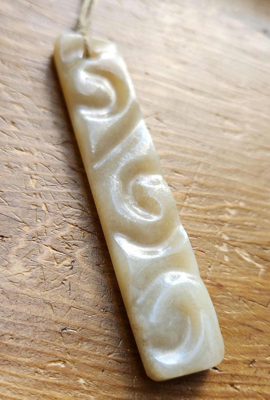 Siberian honey nephrite jade spirals tablet style pendant necklace