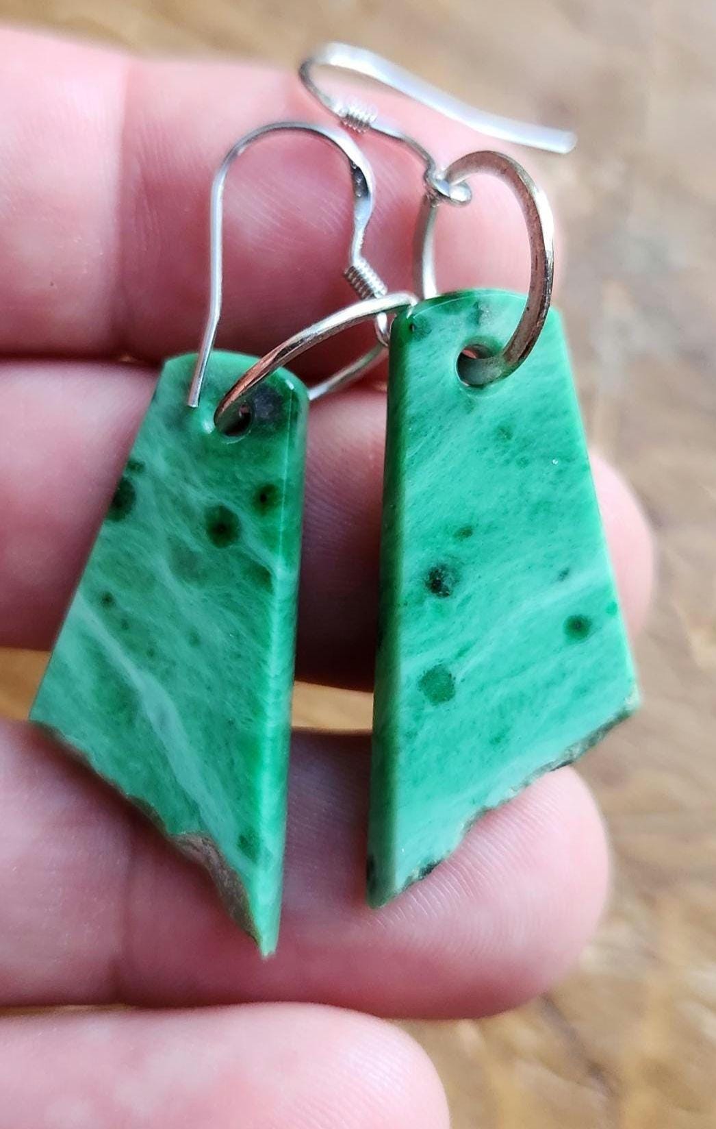 Live edge siberian jadeite and sterling silver earrings