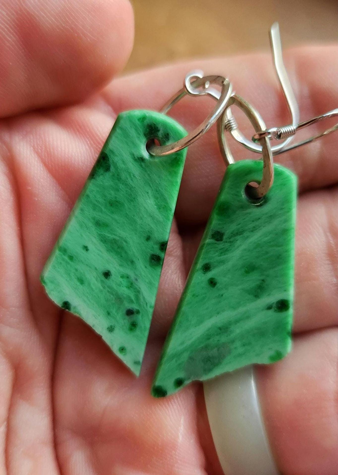Live edge siberian jadeite and sterling silver earrings
