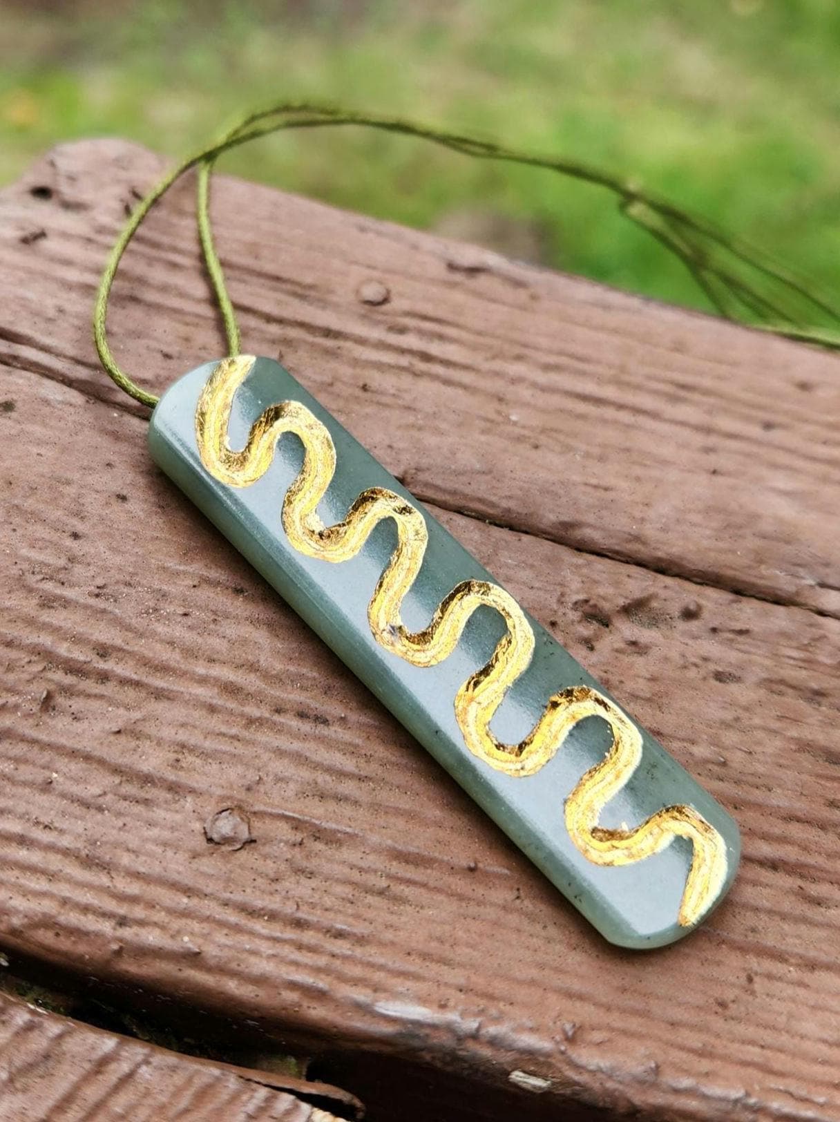 Siberian blue nephrite jade gold inlaid pendant necklace