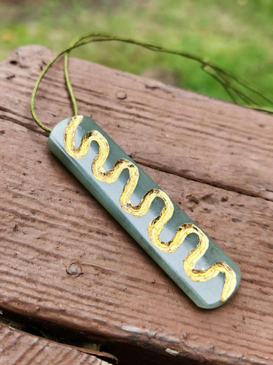 Siberian blue nephrite jade gold inlaid pendant necklace