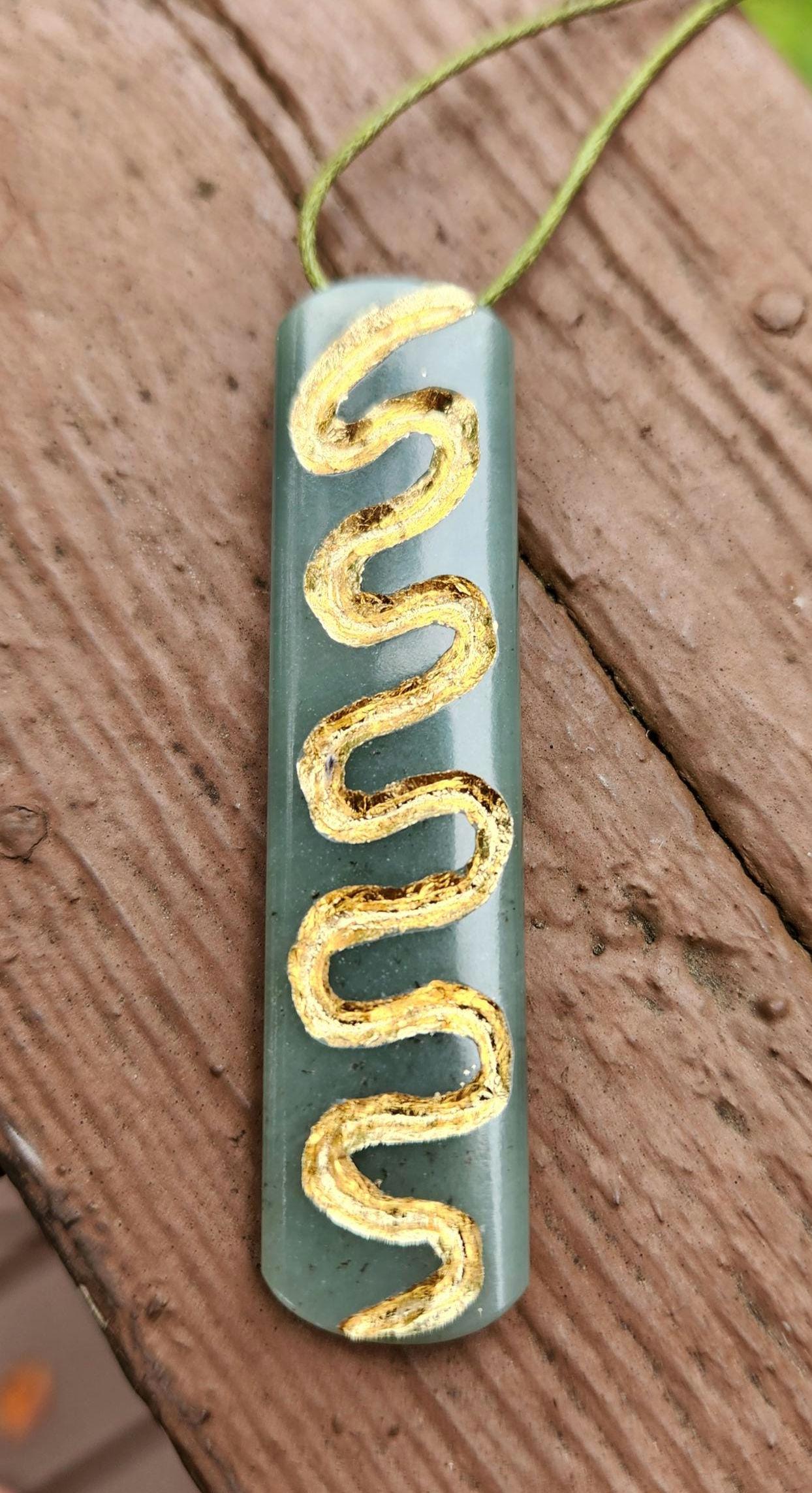 Siberian blue nephrite jade gold inlaid pendant necklace