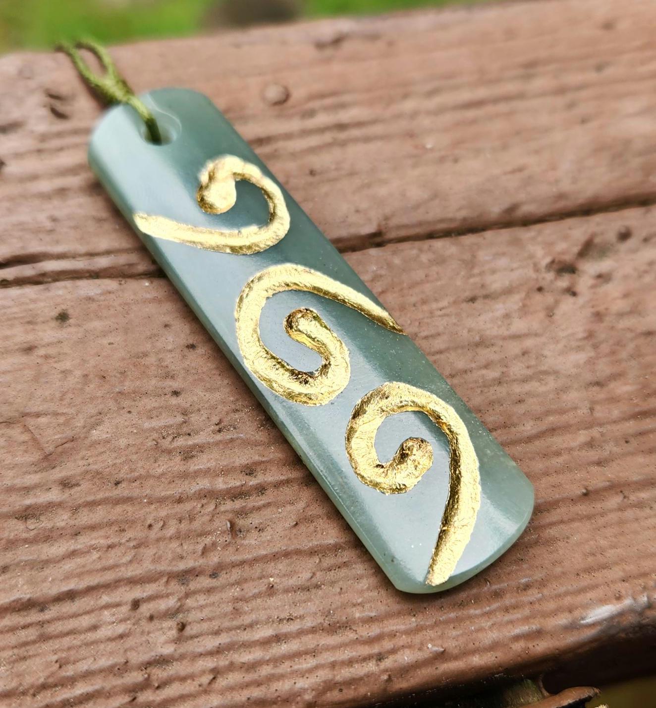 Siberian blue nephrite jade gold inlaid pendant necklace
