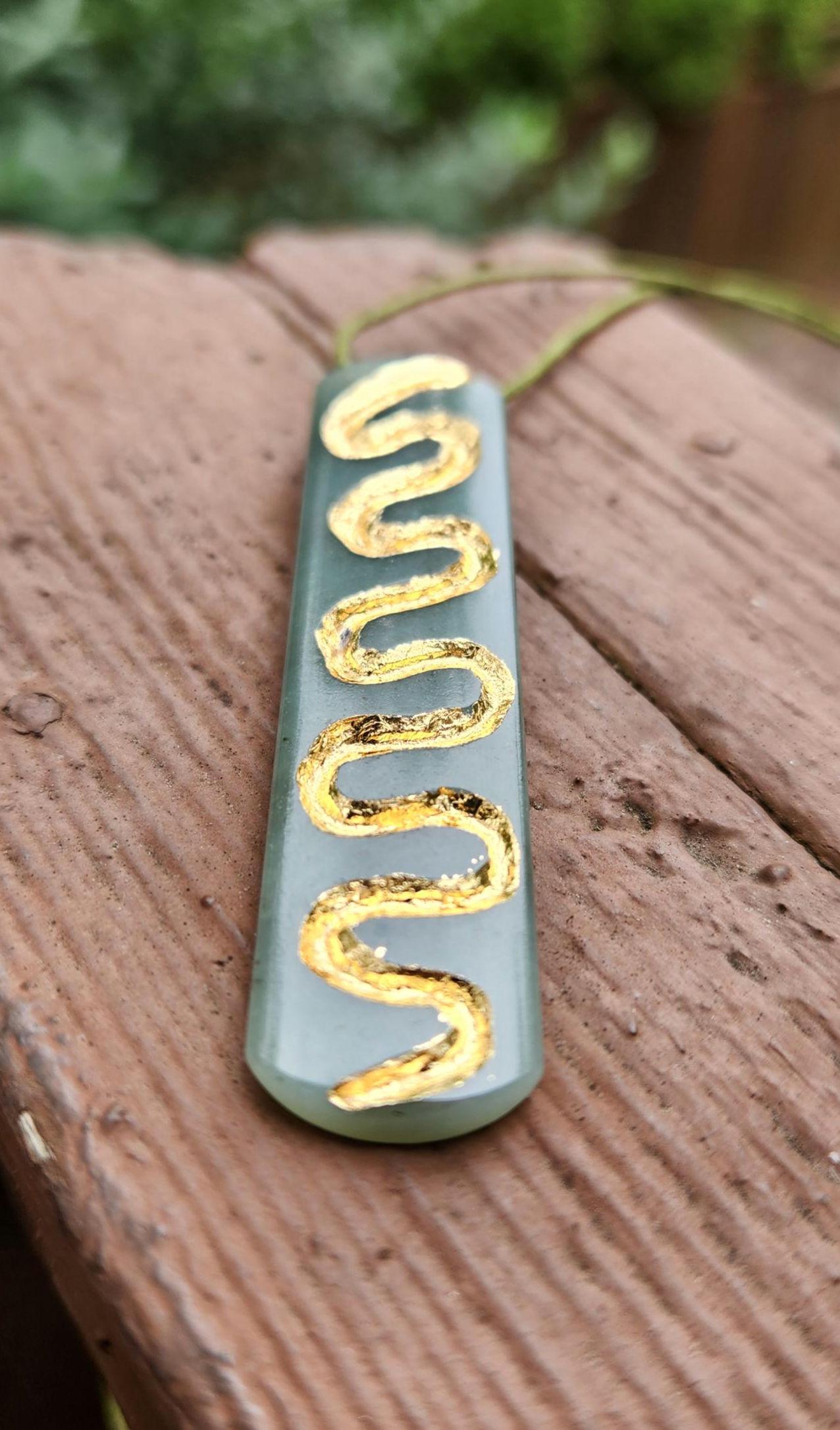 Siberian blue nephrite jade gold inlaid pendant necklace