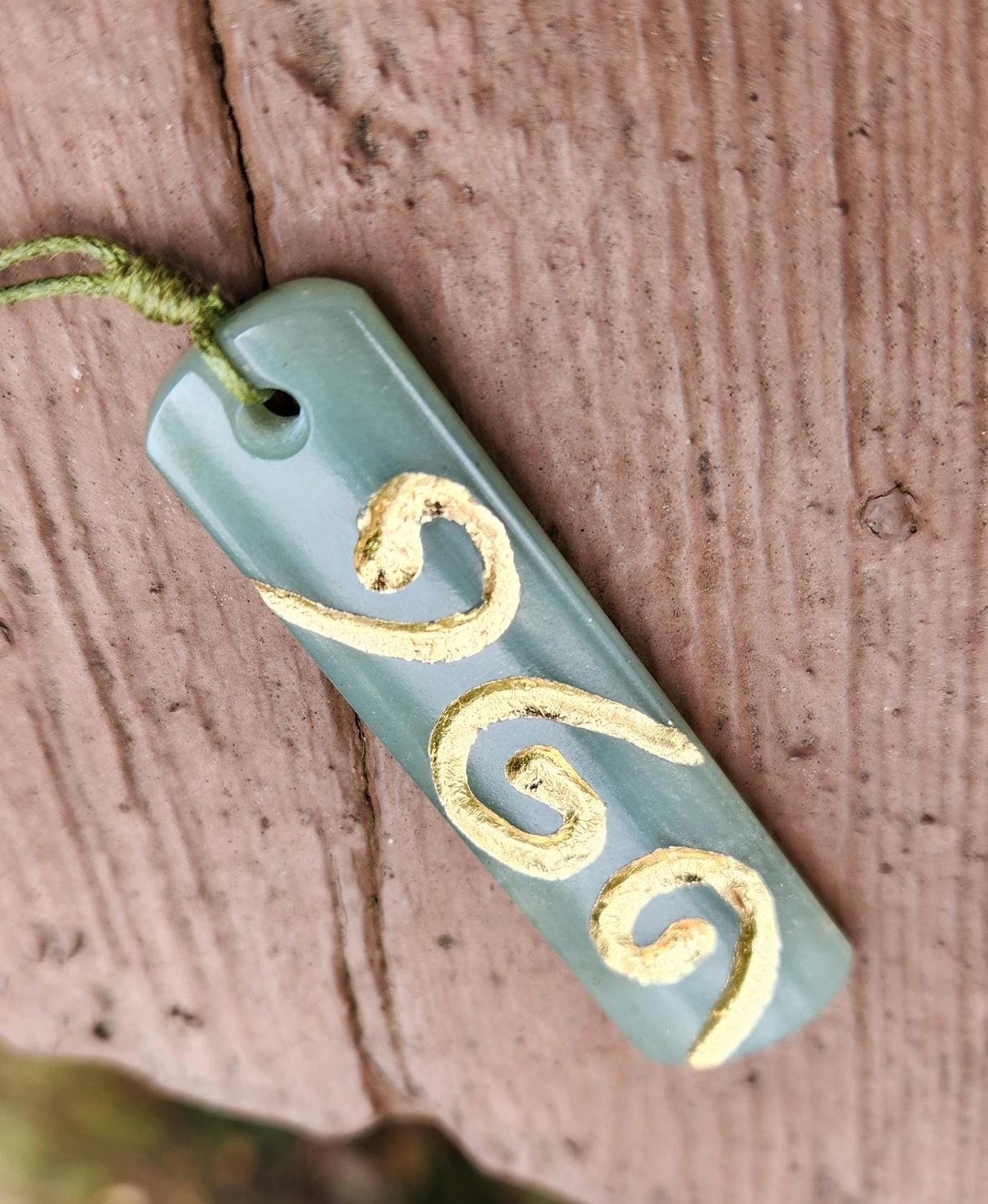 Siberian blue nephrite jade gold inlaid pendant necklace