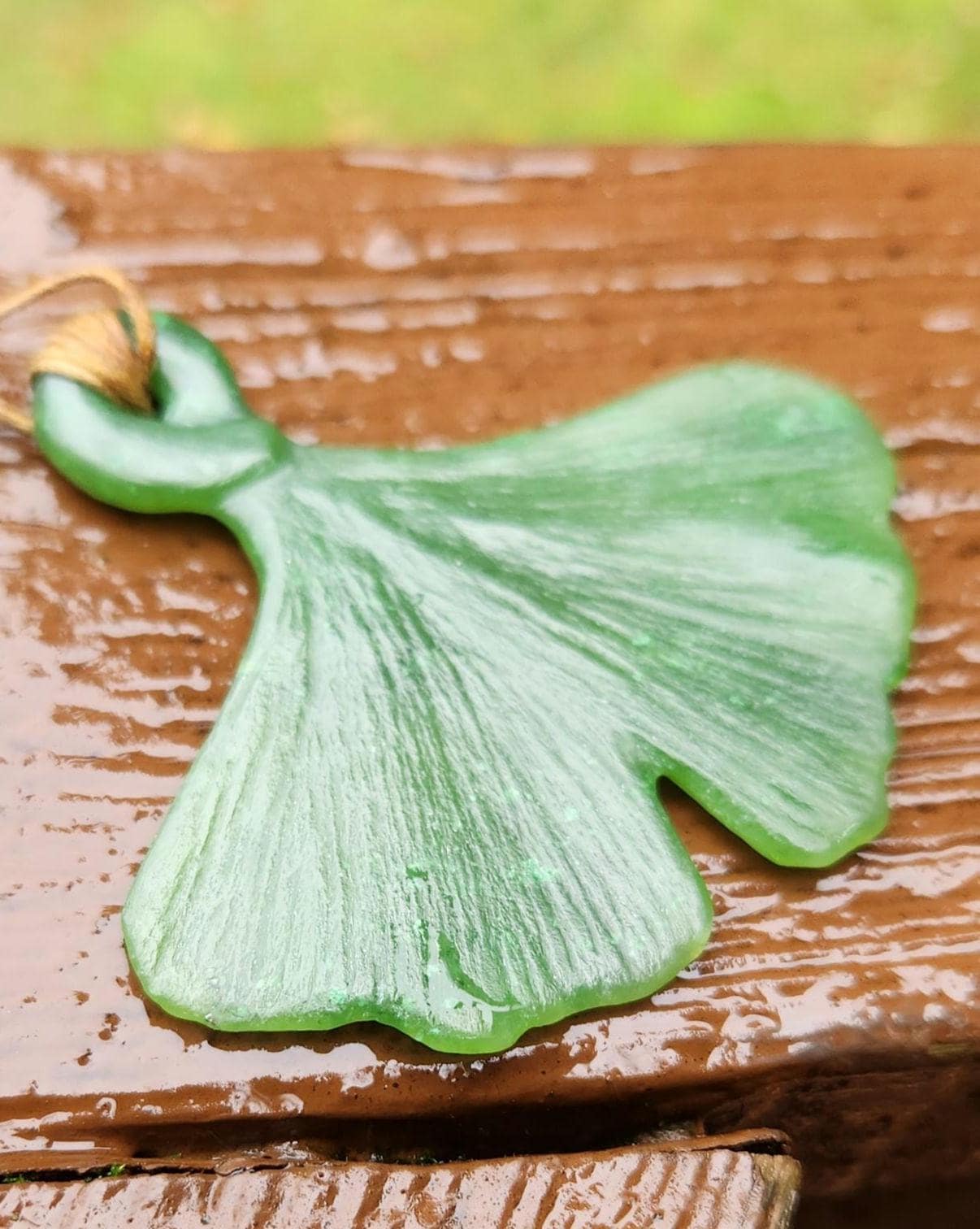 BC nephrite jade ginko biloba leaf carving pendant necklace on adjustable cotton cord artisan hand carved wearable fine art