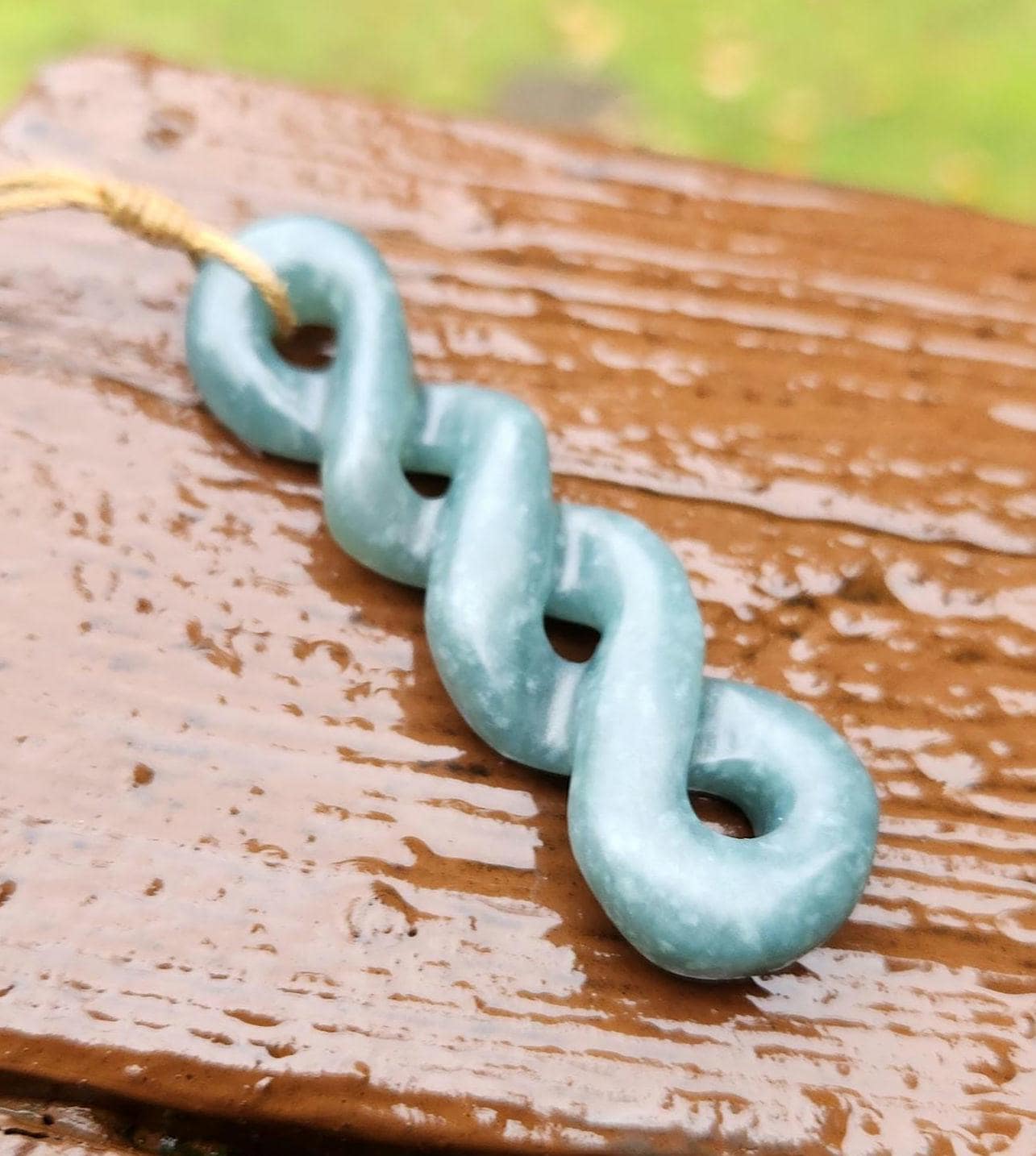 Guatemala princessa blue jadeite quad twist new zealan maori inspired Pikototoru pikorua pendant necklace