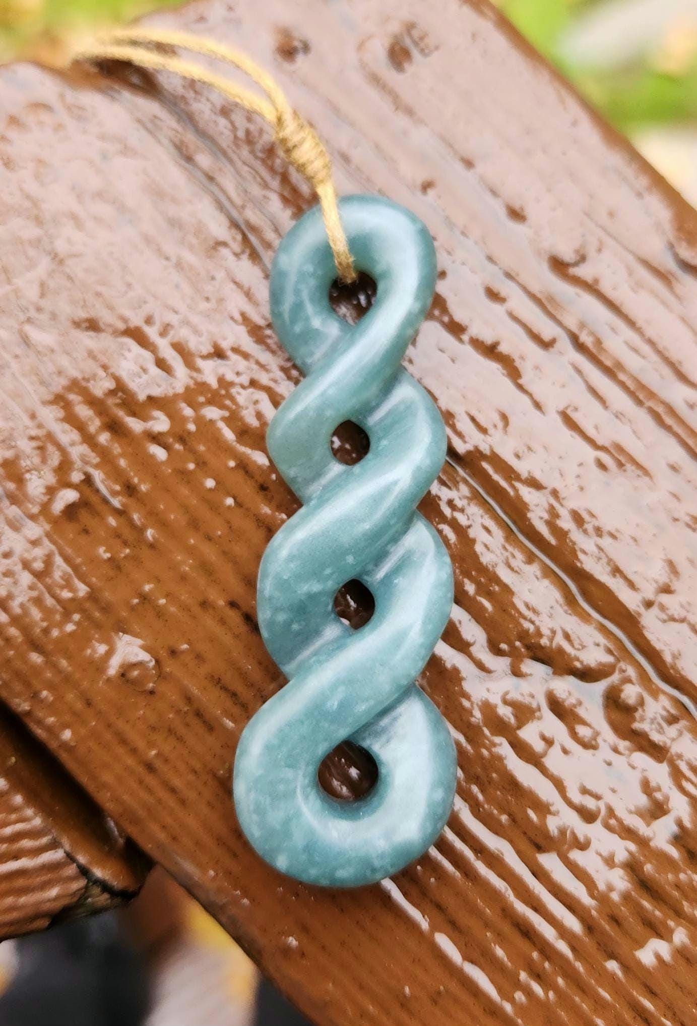 Guatemala princessa blue jadeite quad twist new zealan maori inspired Pikototoru pikorua pendant necklace