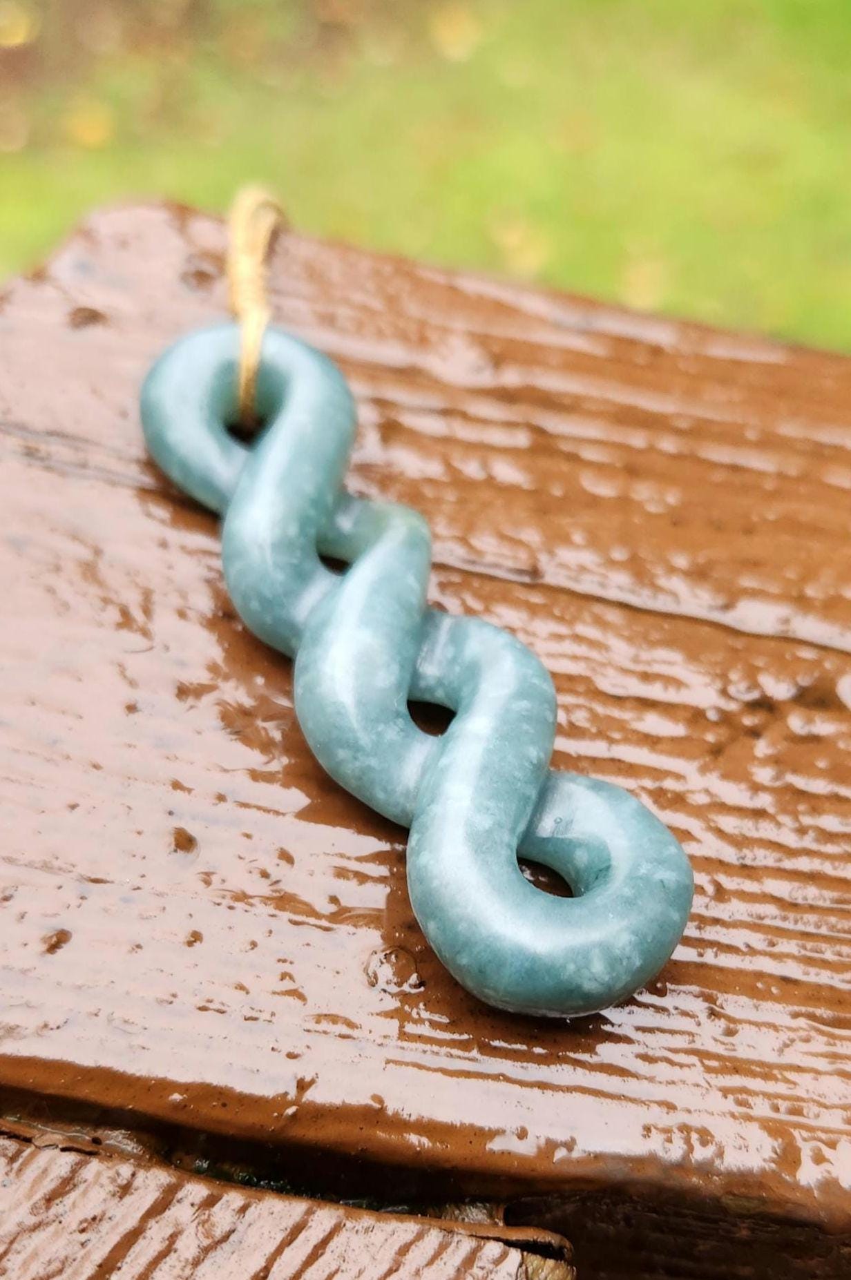 Guatemala princessa blue jadeite quad twist new zealan maori inspired Pikototoru pikorua pendant necklace