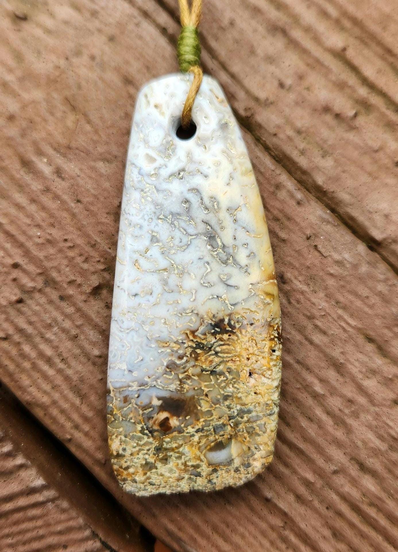 utah white dino bone gembone live edge pendant necklace
