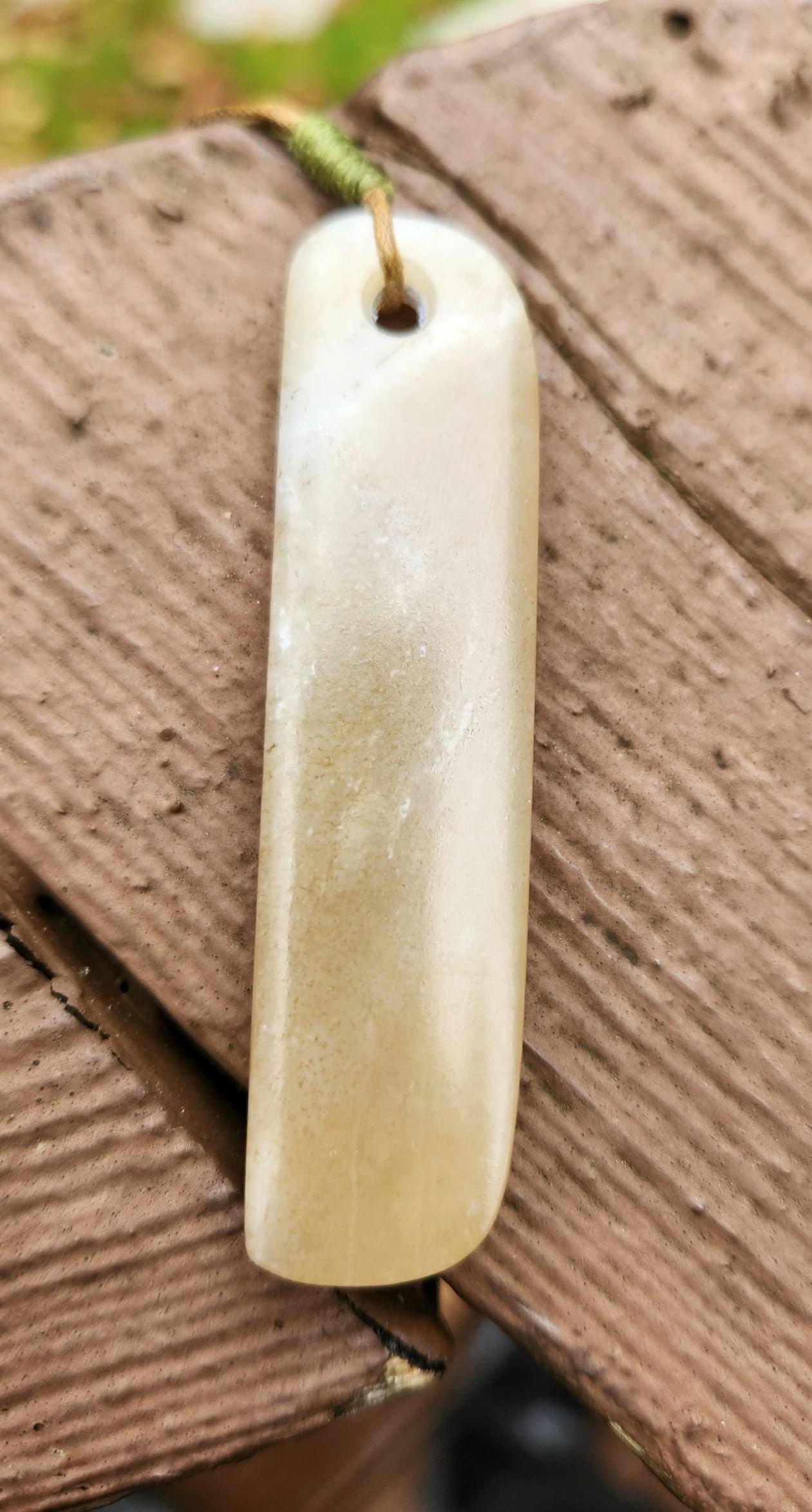 Siberian honey nephrite jade wavy ridge tablet style pendant necklace