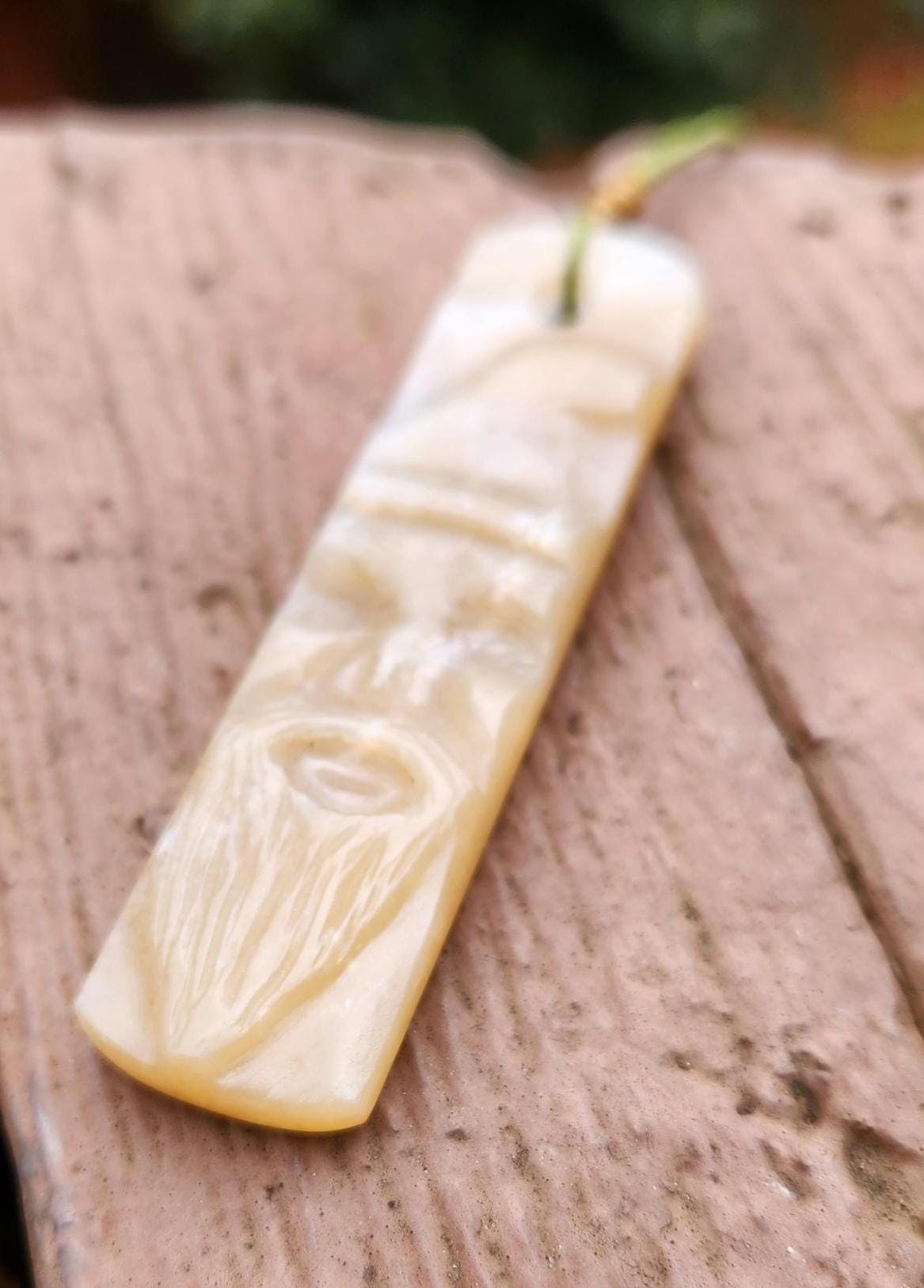 Siberian honey nephrite jade wizard gnome face tablet style pendant necklace