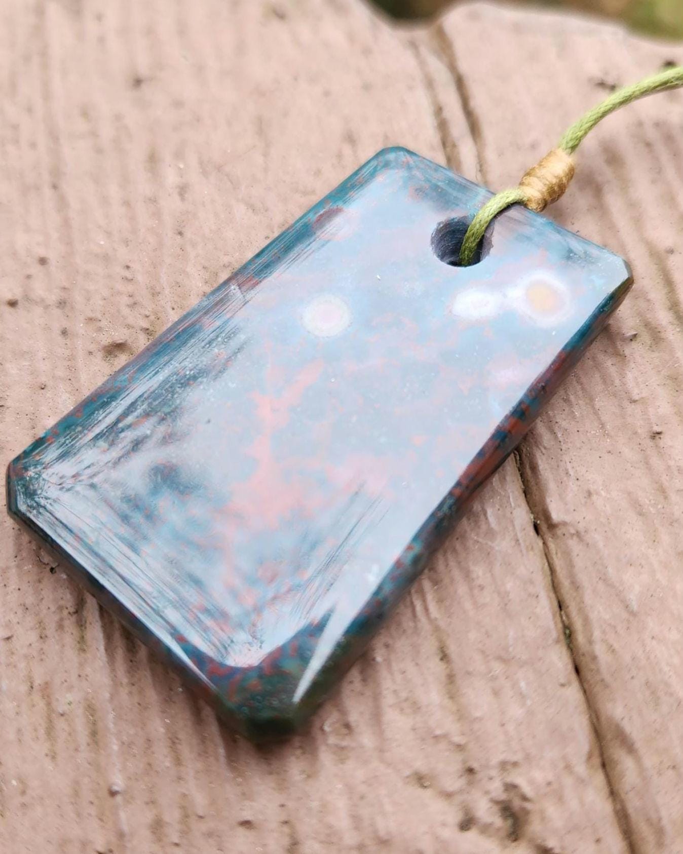 Orbicular bloodstone hand carved pendant necklace march birthstone jewelry