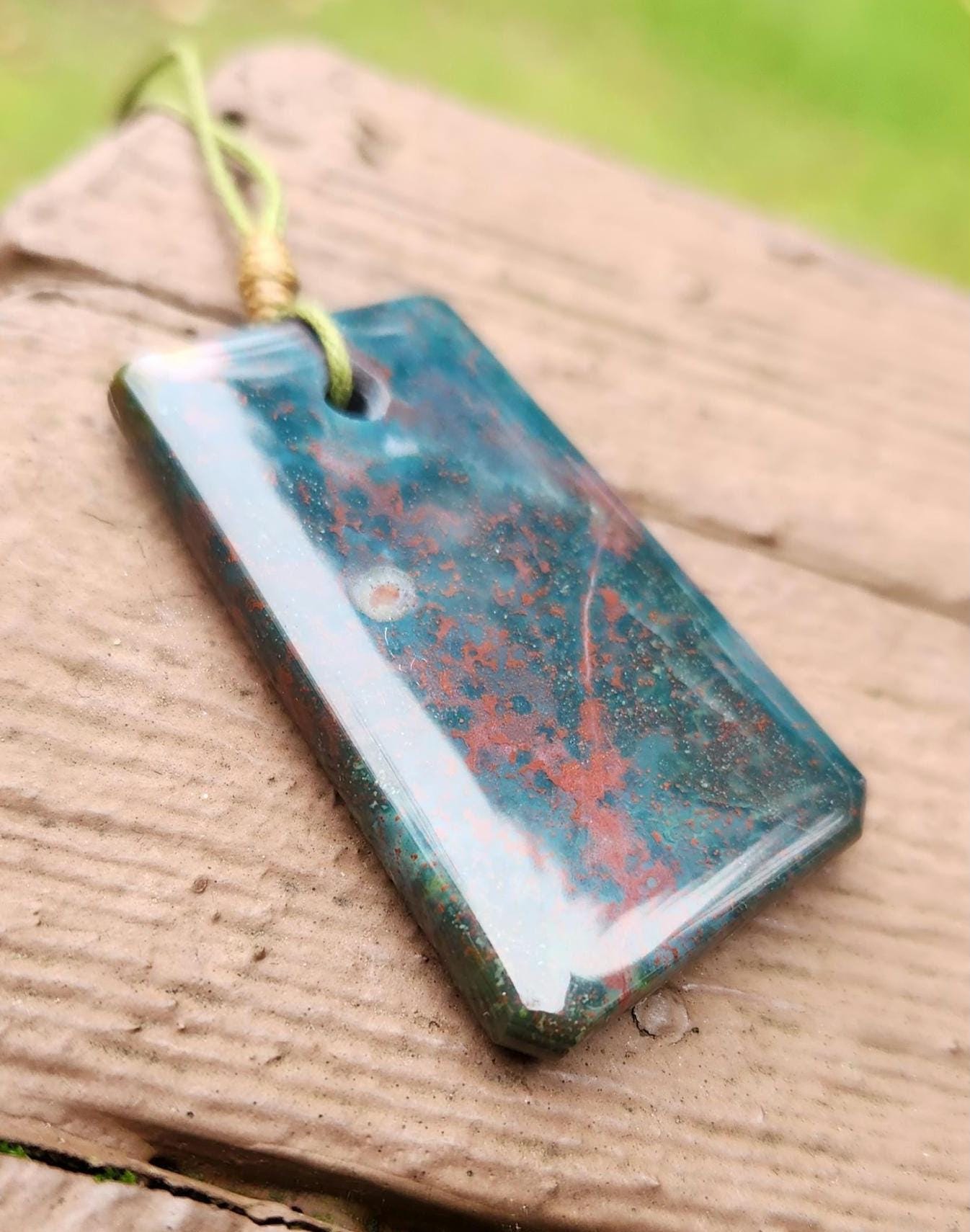 Orbicular bloodstone hand carved pendant necklace march birthstone jewelry