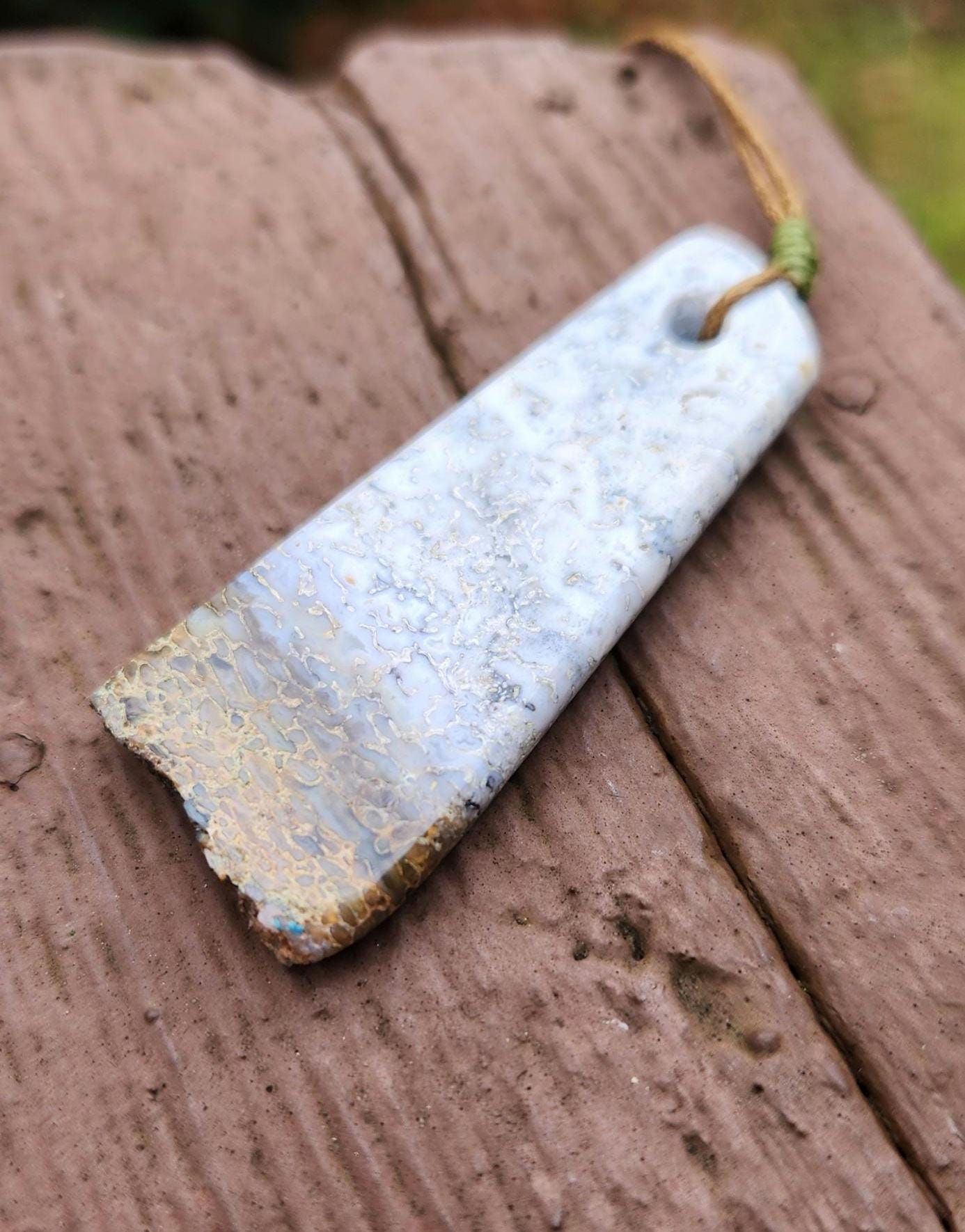 utah white dino bone gembone live edge pendant necklace