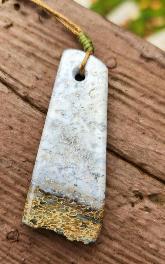 utah white dino bone gembone live edge pendant necklace