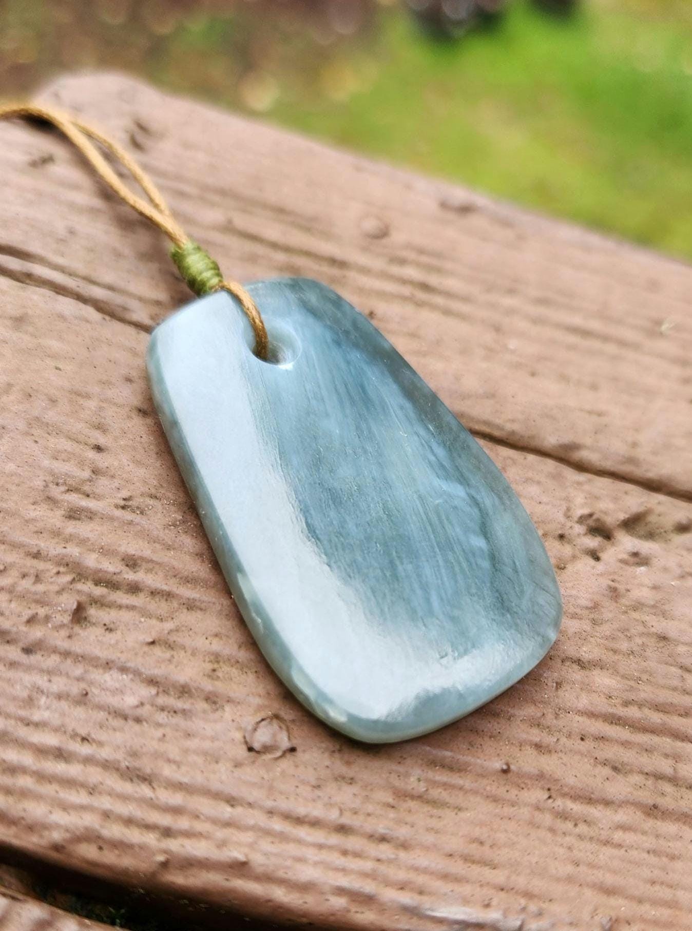 Washington state silver blue cats eye nephrite jade pendant necklace